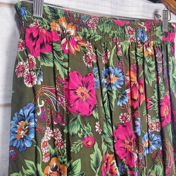 Vintage ML Sport Skirt Womens Size Small 80s Green Pink Floral Maxi Cottage boho - Picture 3 of 8